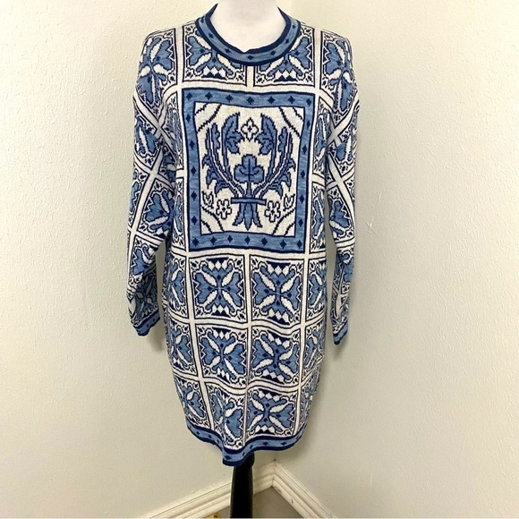 Yarn Works Vintage Women Aztec Sweater Dress Made USA 100% Cotton Size Large - Picture 1 of 7